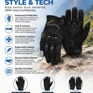 RS SPURTT Full-Finger Stealth Black Motorcycle Gloves
